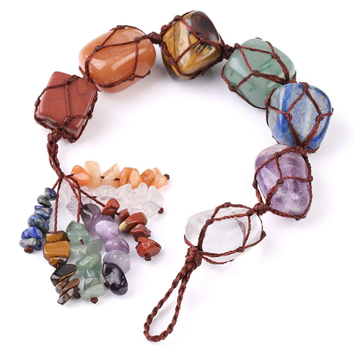 Tumbled Stones, Seven Chakra Stones for Protection , Car Hanging 7 Chakra Tumbled Gemstones, Fengshui Crystal Ornament Stone , Car Hanging
