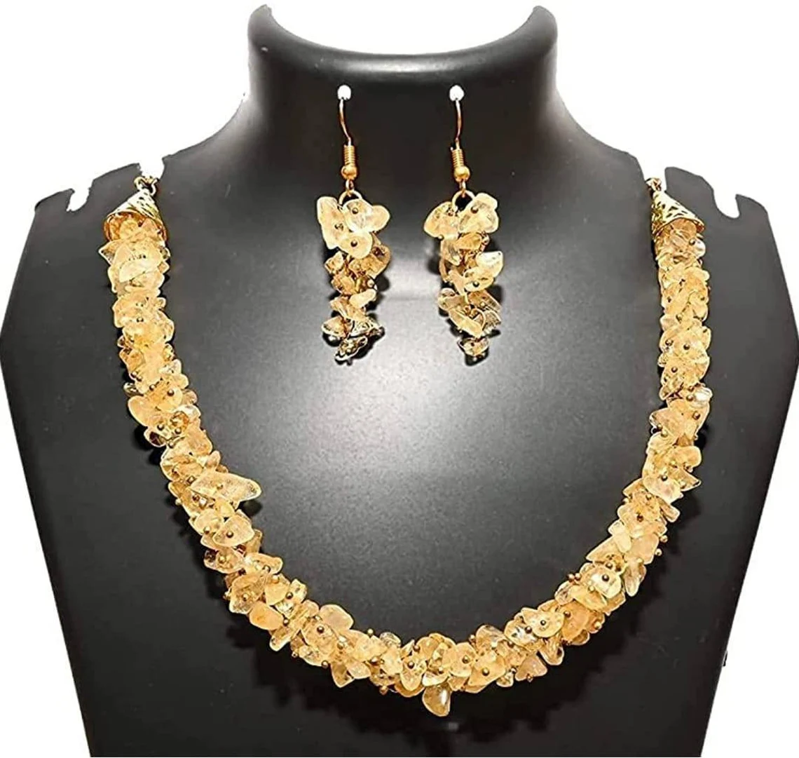 Citrine Gemstone necklace, Yellow necklace with original citrine crystals, Boho Necklace with crystal clusters