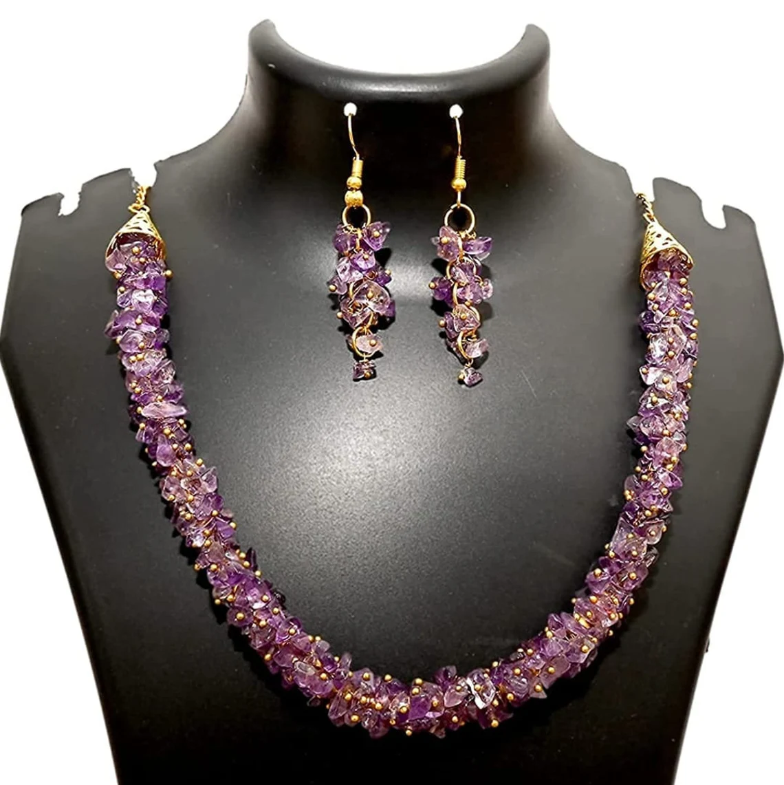 Amethyst necklace with Amethyst Earings, Semi Precious stone Necklace ,Amethyst bracelet ,Natural Crystal Jewelery, healing stones