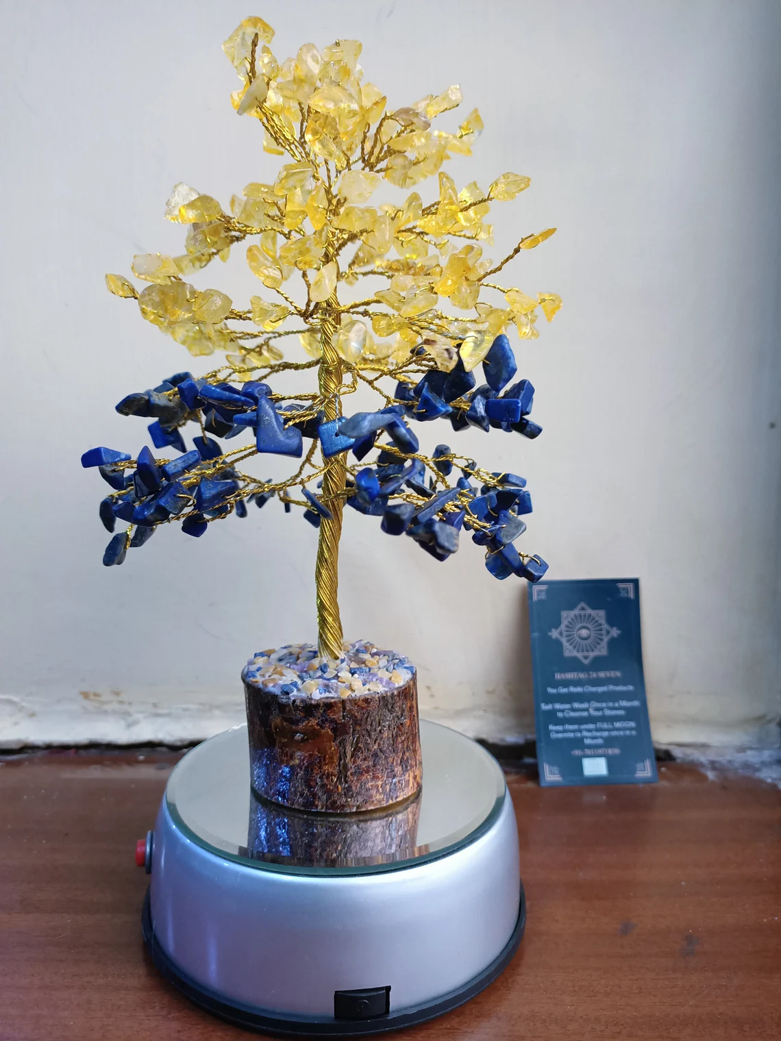 Citrine Tree and Lapis Lazuli Stones wired in Bonsai Tree, Spiritual Tree with healing crystls , Gemstone tree with Free obsidian bracelet