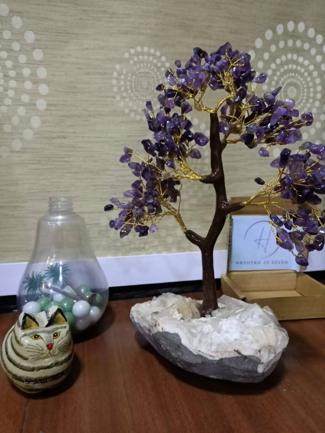 Feng shui tree , Amethyst Tree with Crystal Clustter base, Reiki Charged Gemstone Tree, Semi Precious Stone Tree, Crystal Tree of Life