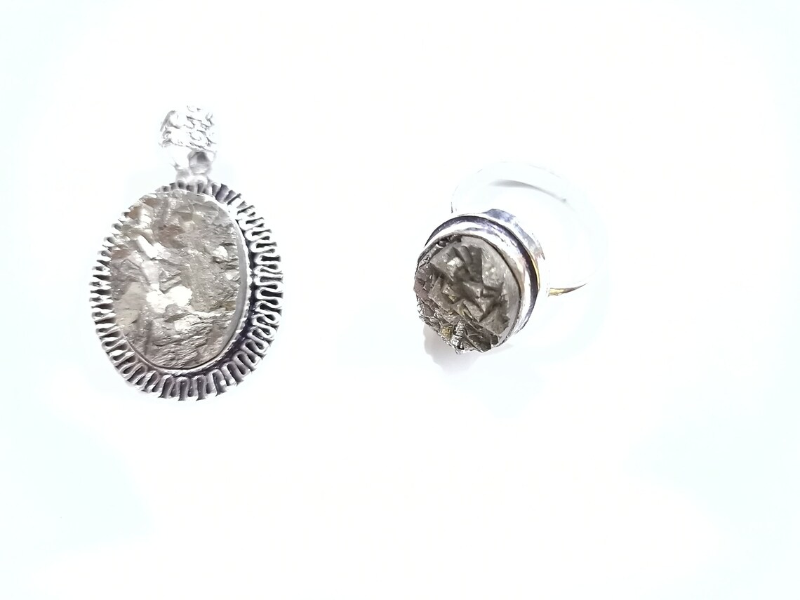 Raw Pyrite Pendant and Pyrite Ring combo , Healing Crystal Pendant, Raw Pyrite for money attraction, Pyrite druzy Gemstone Pendant Necklace