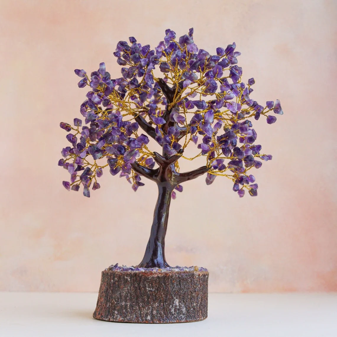 Amethyst Crystals wired in Bonsai Tree for balancing activating Crown Chakra with natural amethyst stone, gemstone tree crystal cluster