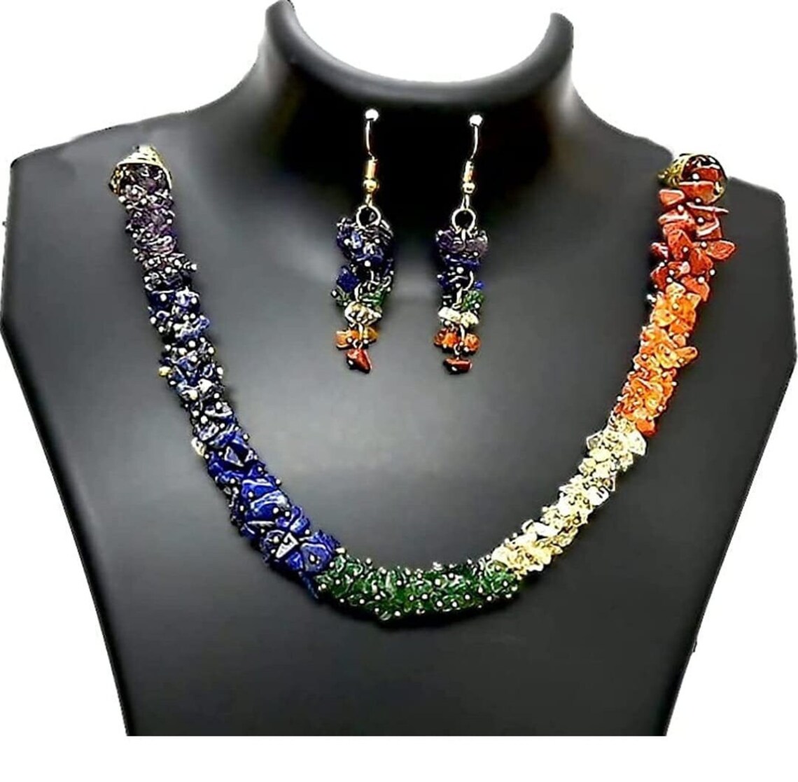 Gemstone necklace , 7 Chakra Stones Necklace made of Semi Precious Stones , Natural Gem Stones jewelry , Seven Chakra stones for chakra heal