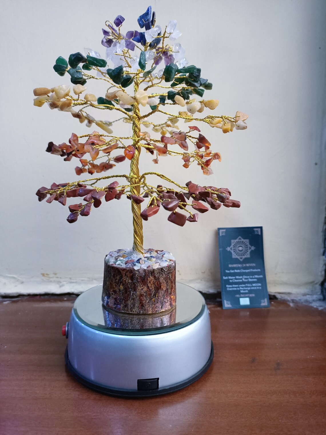 Seven Chakra tree of life with healing crystals wired in bonsai tree, feng shui tree seven chakra stone, Natural Gemstones Crystal Tree