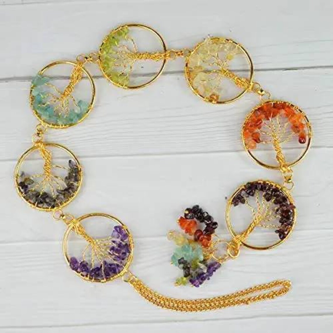 Seven Chakra Tree of Life Hanging with Crystal Chips Car Hanging and Door Hanging ,Healing Crystals ,Wire wrapped tree of life pendant