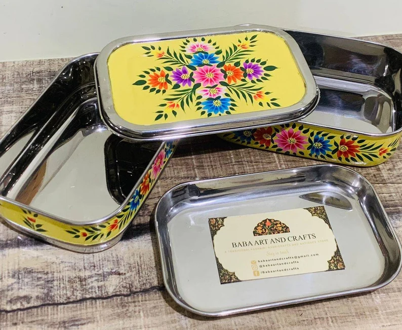 Hand painted tiffin Box, Indian lunch box, Stainless Steel Lunch Box, Hand Painted Lunch Box, Enamelware Tiffin Box, Hand painted Canisters