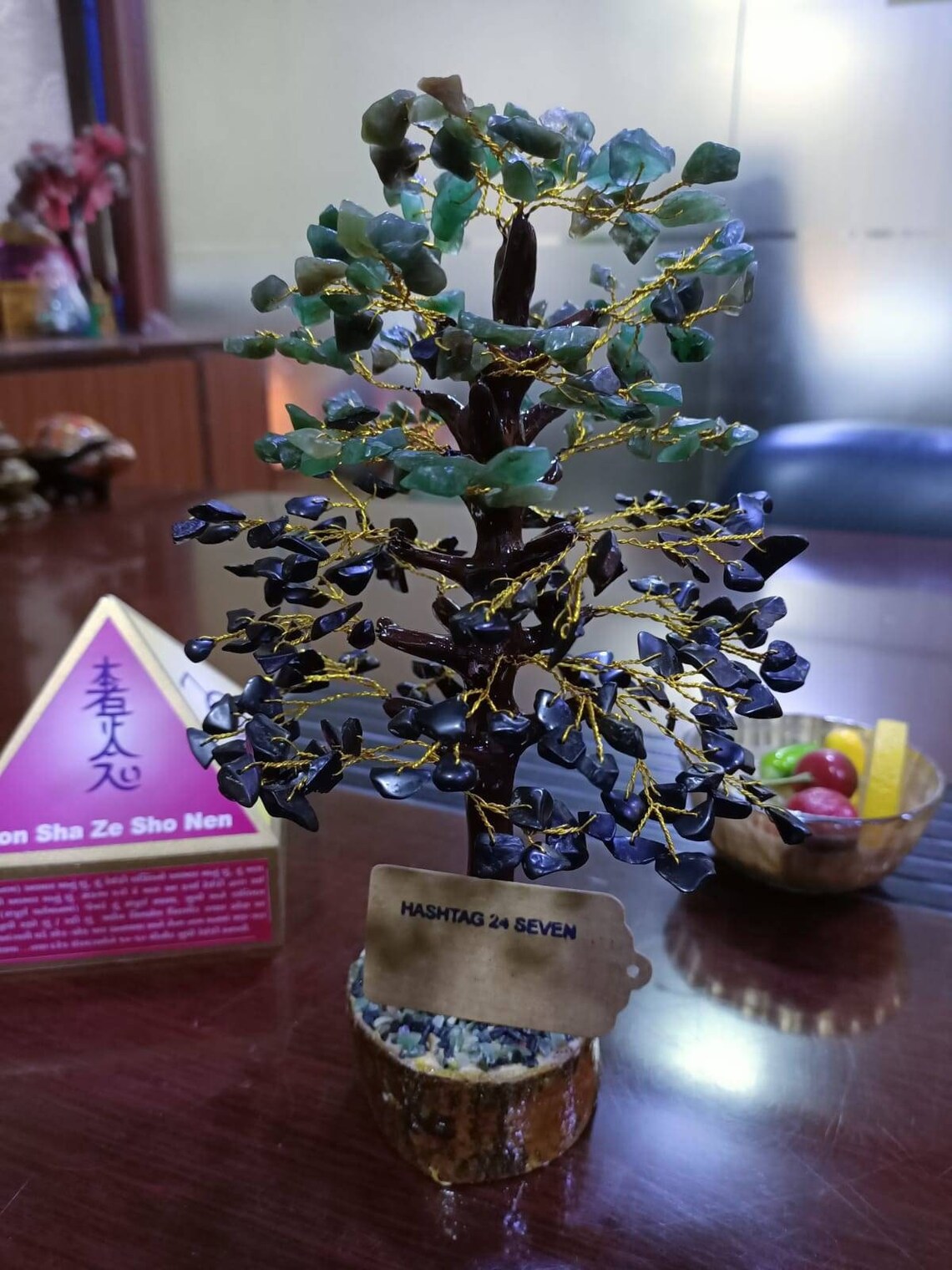 Feng Shui Tree with Green Jade and Black Tourmaline, Bonsai Money Tree with Healing Crystals , Protection tree with Indian Gemstones