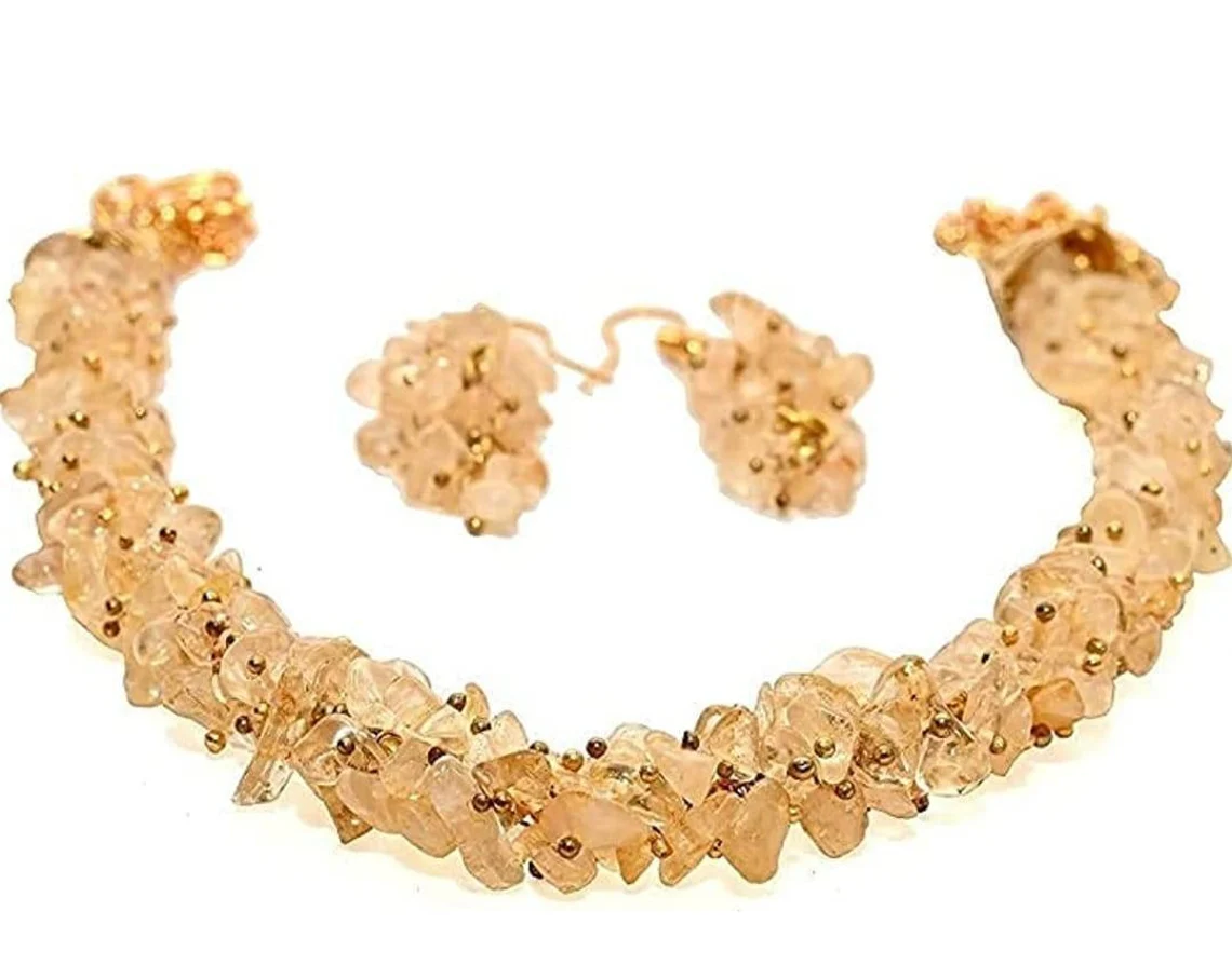 Citrine Gemstone necklace, Yellow necklace with original citrine crystals, Boho Necklace with crystal clusters