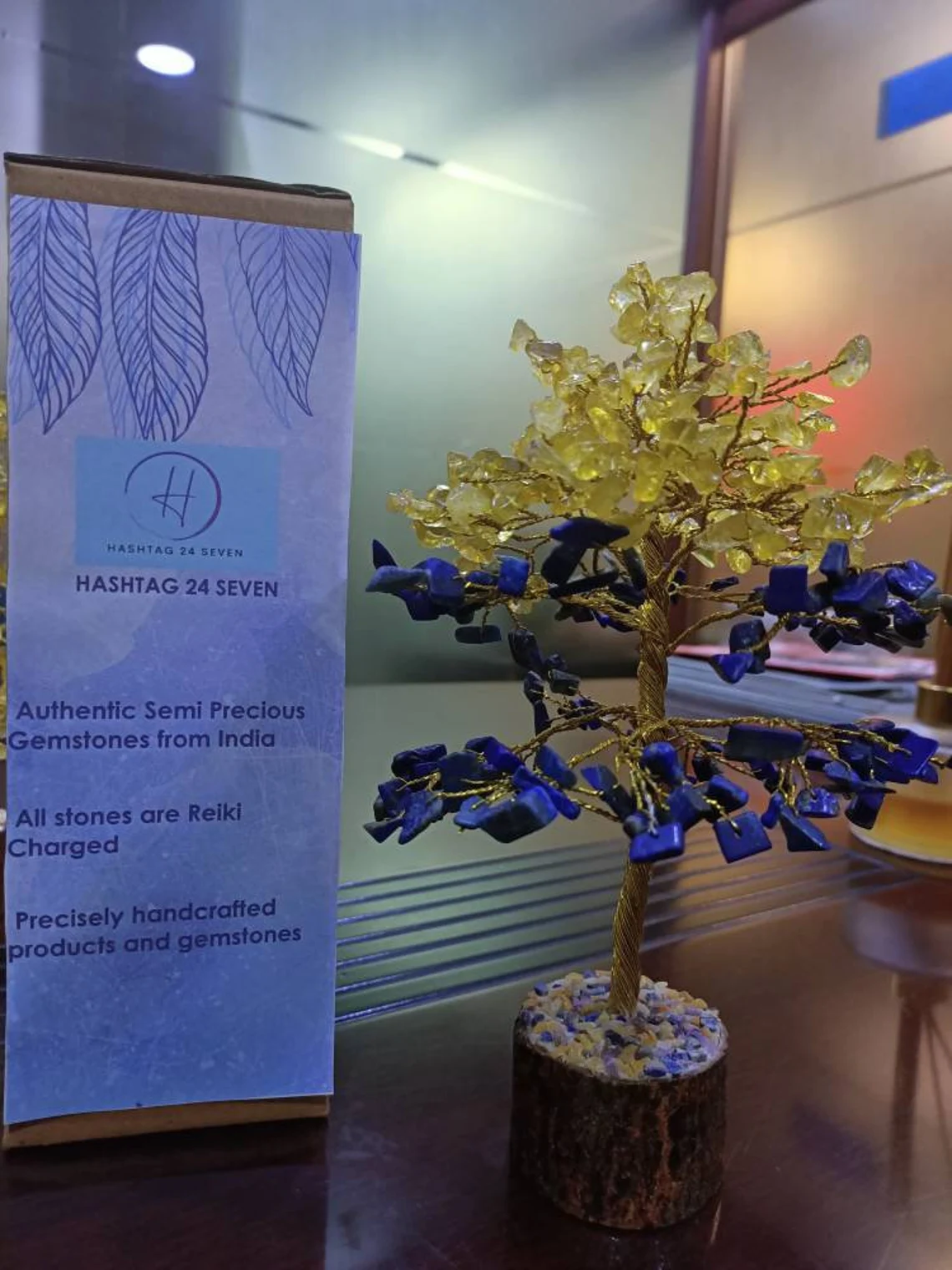 Citrine Tree and Lapis Lazuli Stones wired in Bonsai Tree, Spiritual Tree with healing crystls , Gemstone tree with Free obsidian bracelet