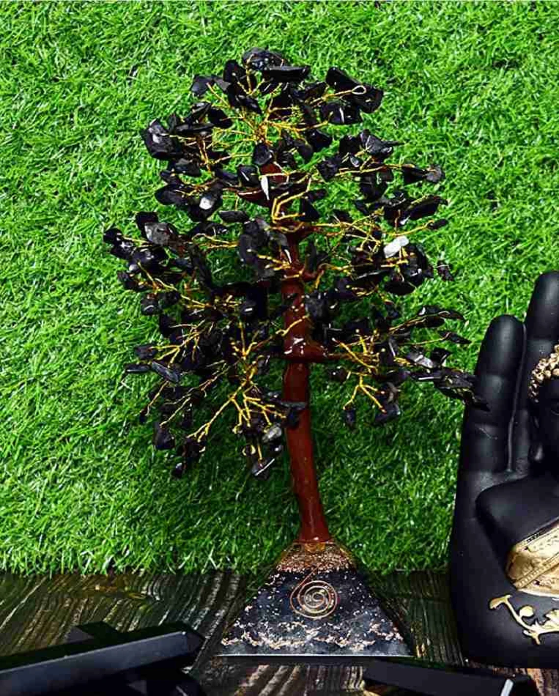 Black Tourmaline tree with Tourmaline Pyramid , Black Tourmaline for evil eye protection ,Protection gemstone , Bonsai Tree