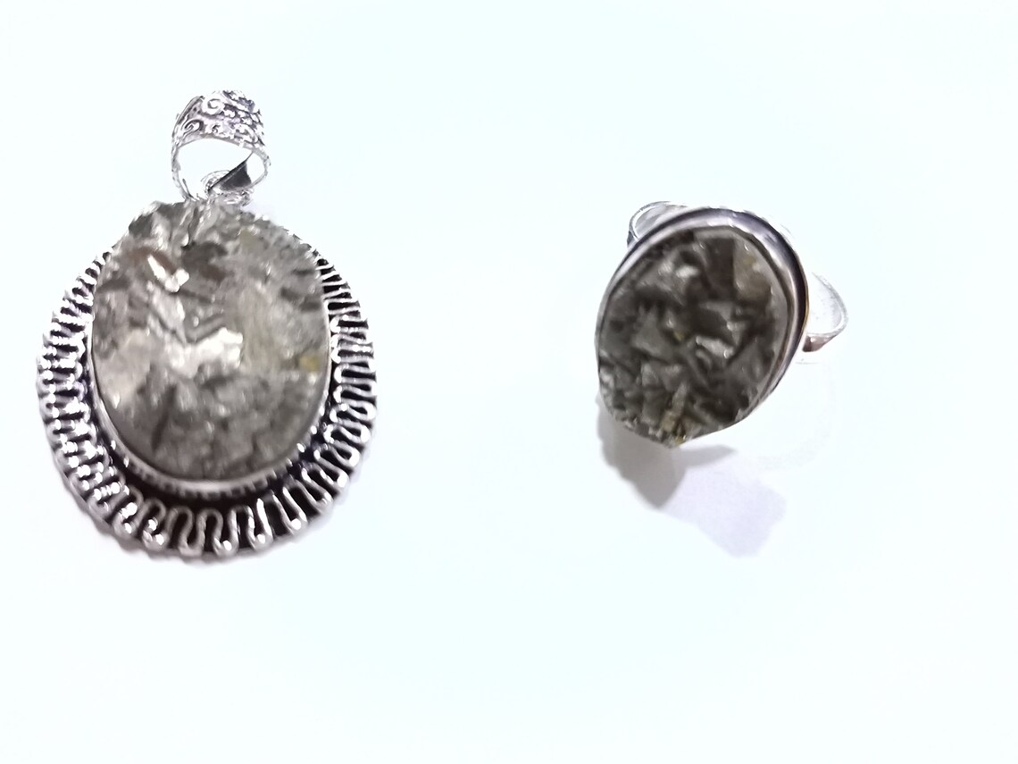 Raw Pyrite Pendant and Pyrite Ring combo , Healing Crystal Pendant, Raw Pyrite for money attraction, Pyrite druzy Gemstone Pendant Necklace