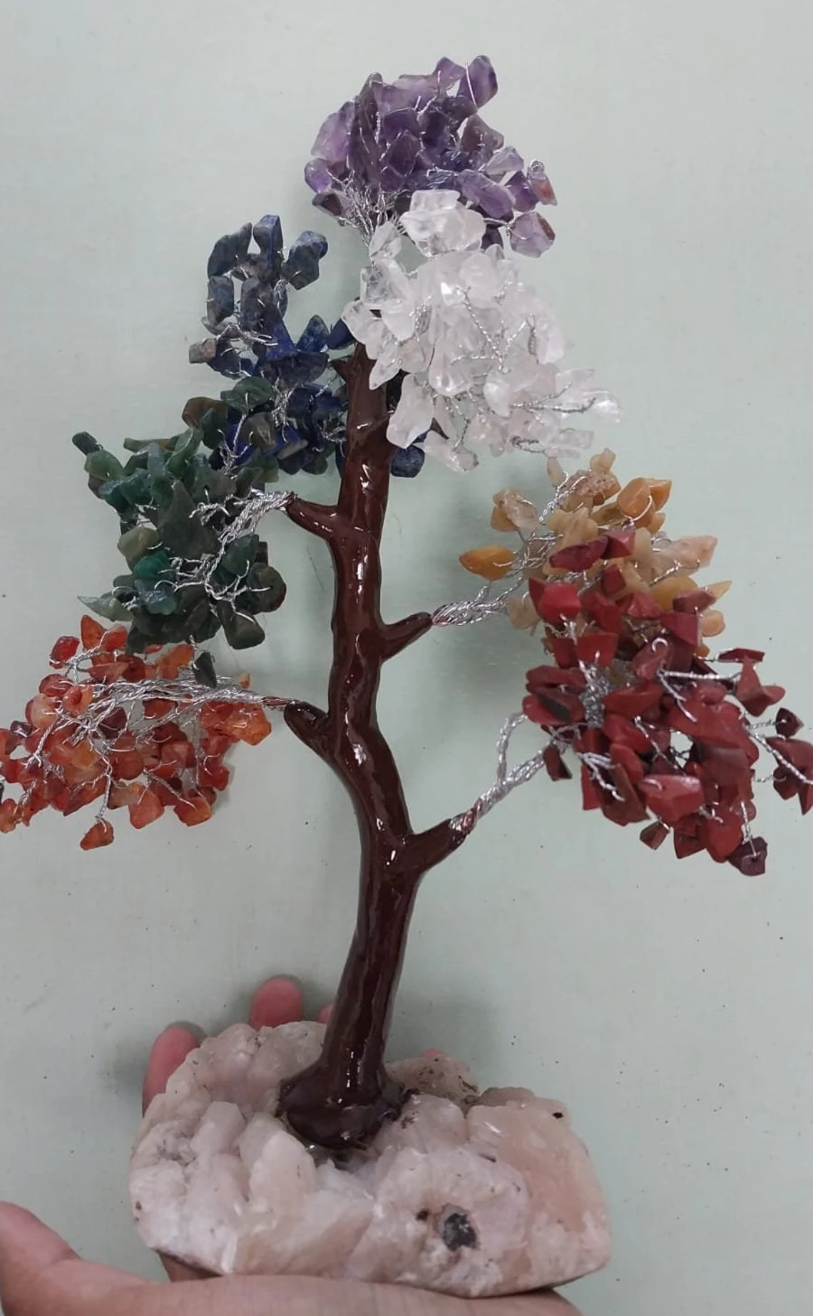 Seven Chakra Tree with Healing Crystals Cluster for Feng Shui remedy ,500 beads Semi Precious Gem Stone Tree and natural crystals
