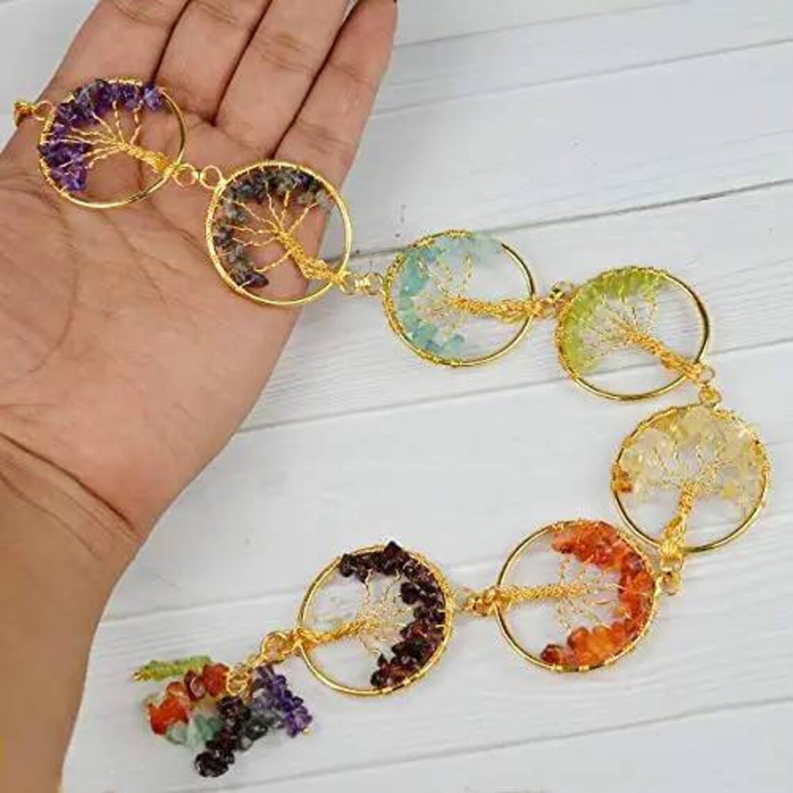 Seven Chakra Tree of Life Hanging with Crystal Chips Car Hanging and Door Hanging ,Healing Crystals ,Wire wrapped tree of life pendant