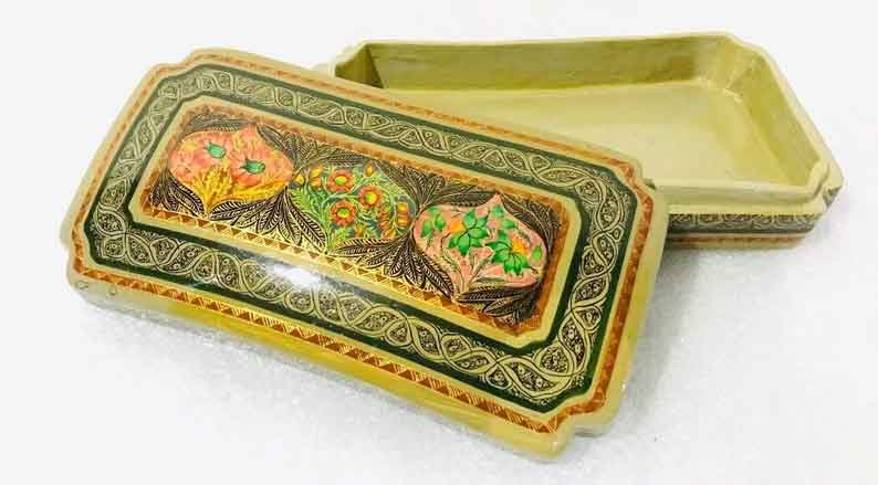 Handmade paper mache box , Paer mache box hand painted by kashmiri artisians