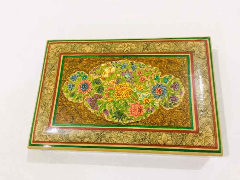 Antique paper mache box,Handmade in 1980’s, Vintage paper mache Box,Lacquered Paper Mache Box,Hand Painted jewelery box from Kashmir,India