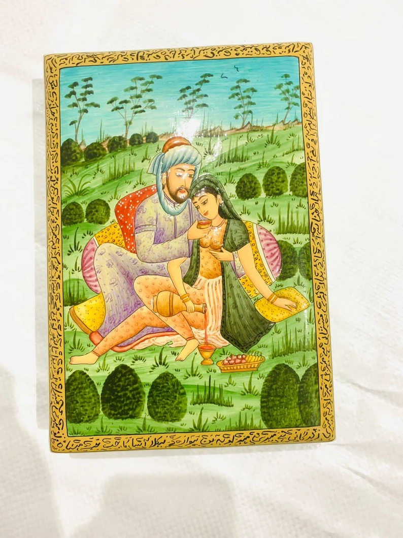 Romantic Ballad In Paper Mache box, Kashmiri Paper Mache box,hand painted Vintage Box,paper mache box,hand painted paper mache jewellery box