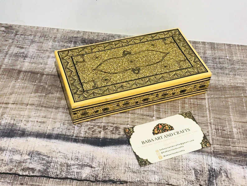 Paper Mache Box, Handmade paper mache box, Hand Painted Trinket Box with Floral Motifs, Valentine day gift, Lacquered Paper Mache Box