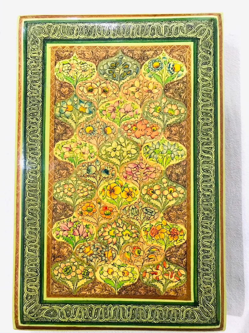 Paper Mache Box,Vintage paper mache Box,Pure Gold work,antique paper mache box kashmir,hand painted jewellery box,1970's made in India