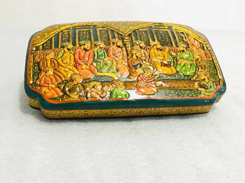 Kashmiri Paper Mache box,Antique Paper Mache Box,hand painted Vintage Box,paper mache box,paper mache jewellery box,handmade paper mache box