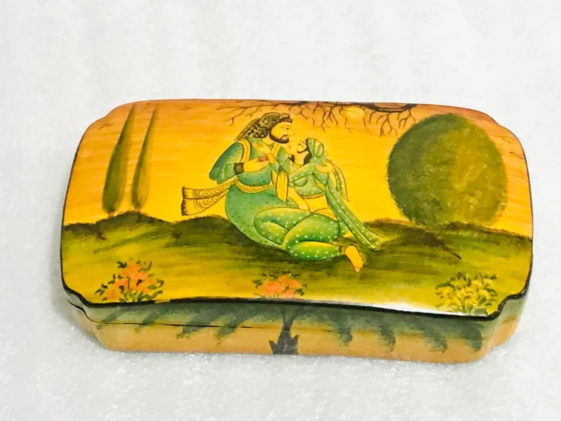 Romantic Ballad In Paper Mache box, Kashmiri Paper Mache box,hand painted Vintage Box,paper mache box,hand painted paper mache jewellery box