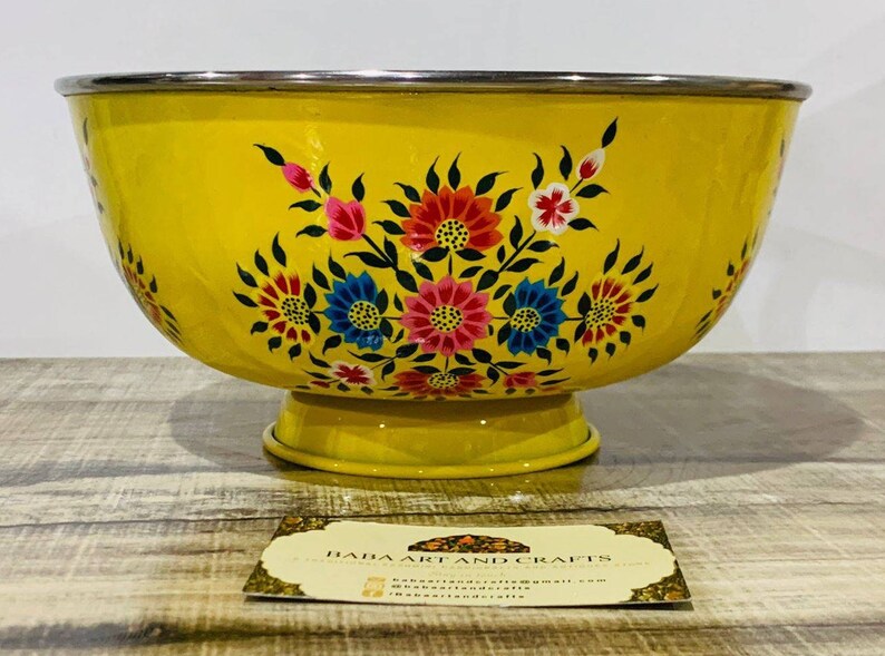 Big Hand Painted bowls, Breakfast bowls, Stainless Steel bowl for Ice cream , Steel Fruit Bowl, Hand Painted Enamel Bowls-Handcrafted 20.5cm