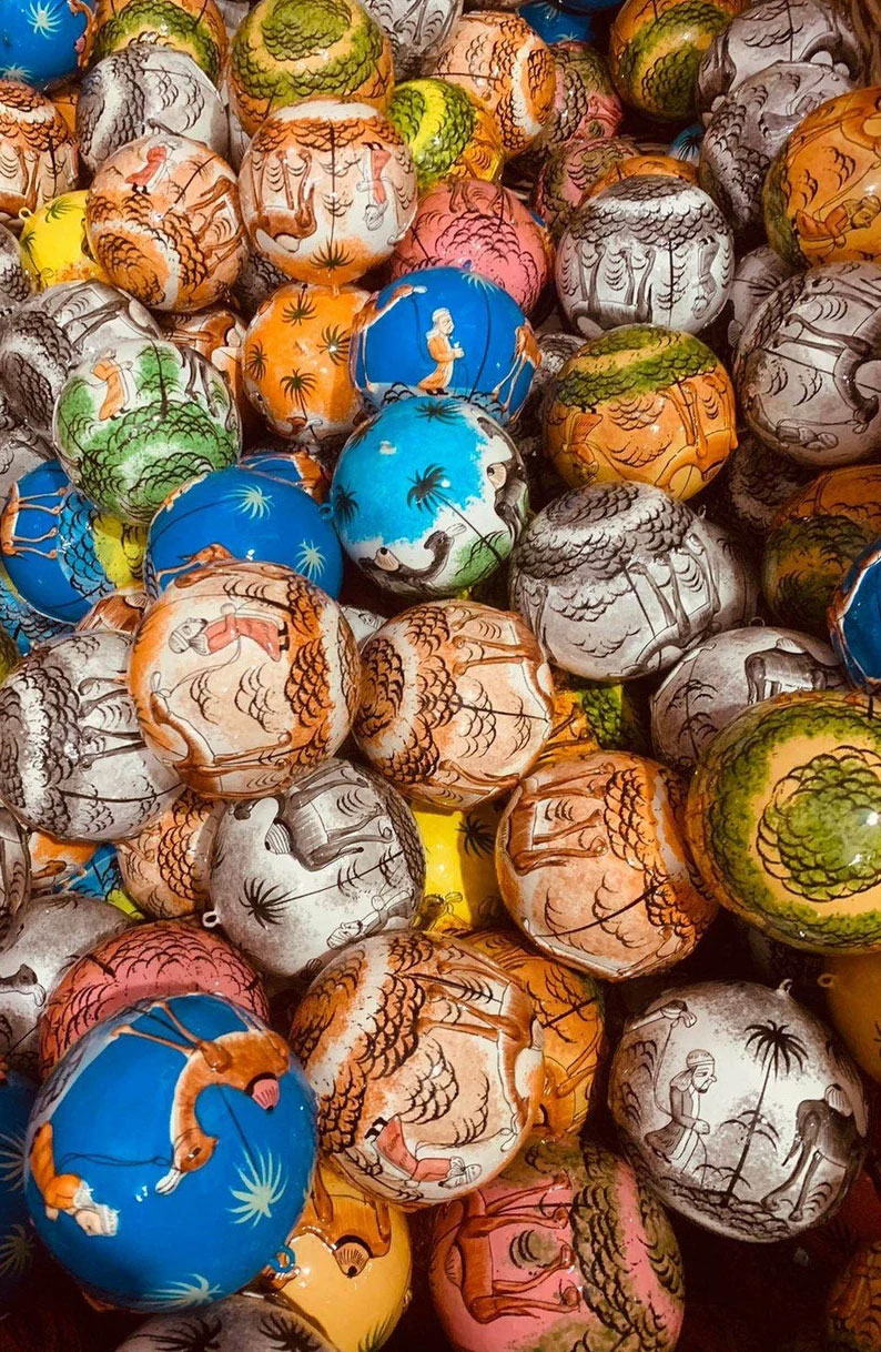 Hand Painted Christmas Balls, Handmade Christmas Decorations, Paper Mache baubles, Hanging christmas Baubles, Hand painted dessert safari