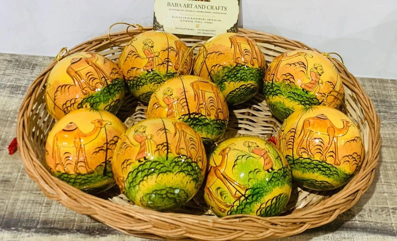 Ecofriendly Christmas Ornaments, Handmade Christmas Decorations, Paper Mache baubles, Hanging christmas Baubles