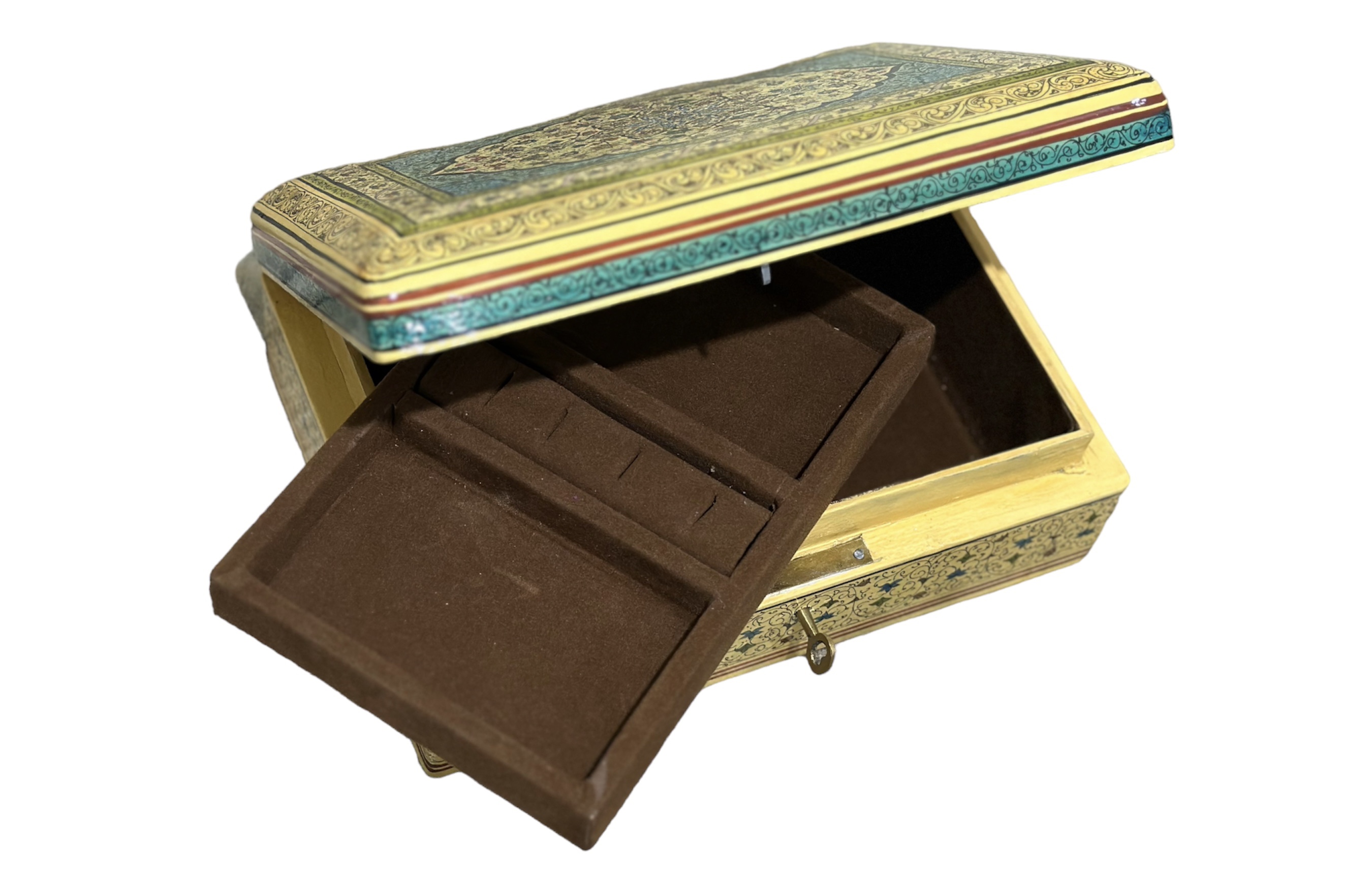 Antique paper mache box, Vintage paper mache Box,Lacquered Paper Mache Box,Hand Painted jewelry box from Kashmir
