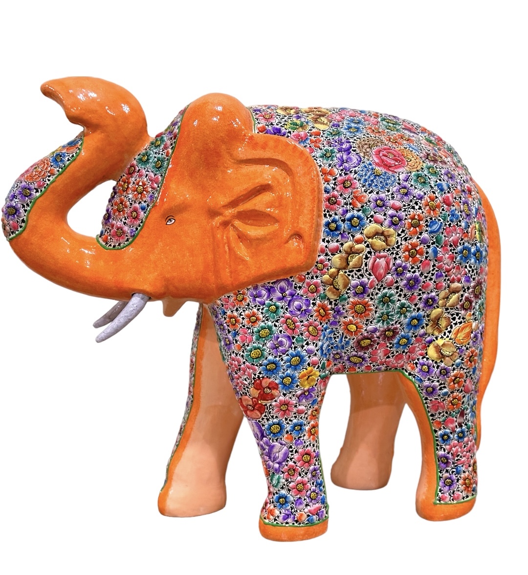 Hand painted Trunk Up Elephant ,Paper Mache Elephant Sculpture from Kashmir