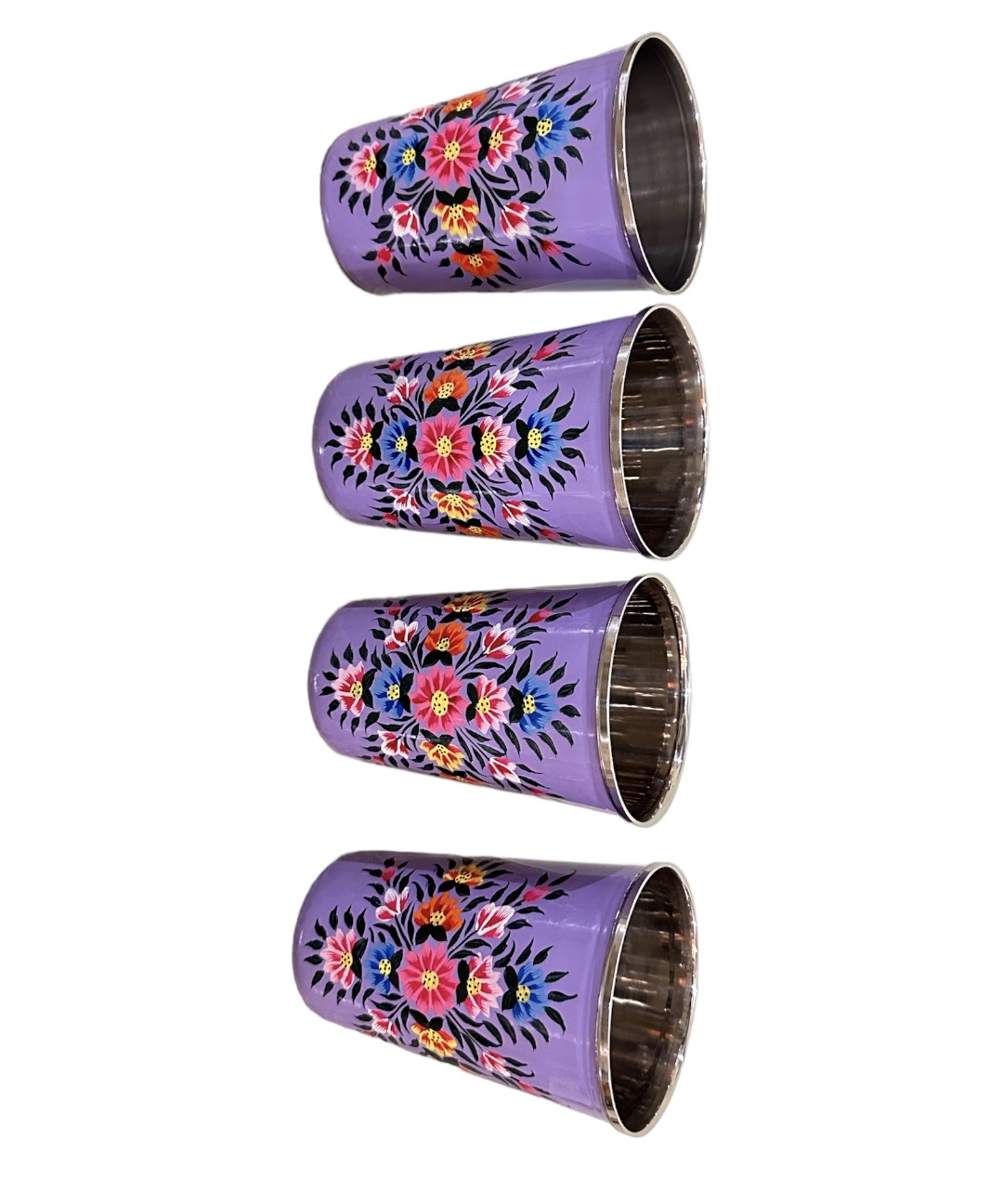 Hand painted glass,hand painted tumblers, Set of 4 Enamelware tumblers, stainless steel glass, Stainless Steel glass, hand painted steel tumblers
