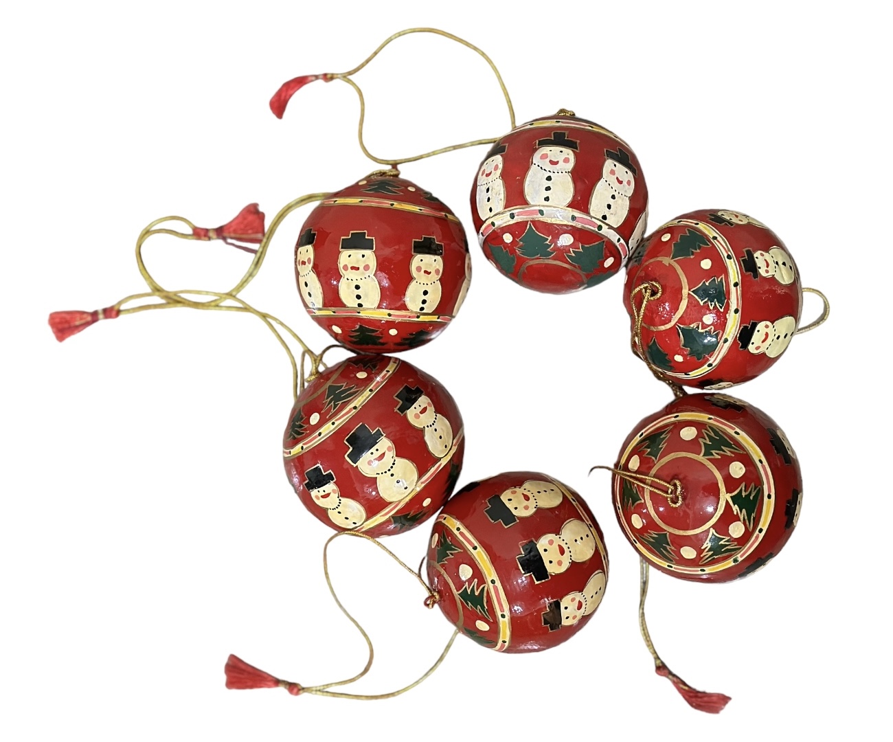 Handmade Christmas Balls, Hand Painted Christmas tree Hangings, Paper Mache baubles, Handmade Christmas Ornaments, Hand crafted Baubles- set of 6