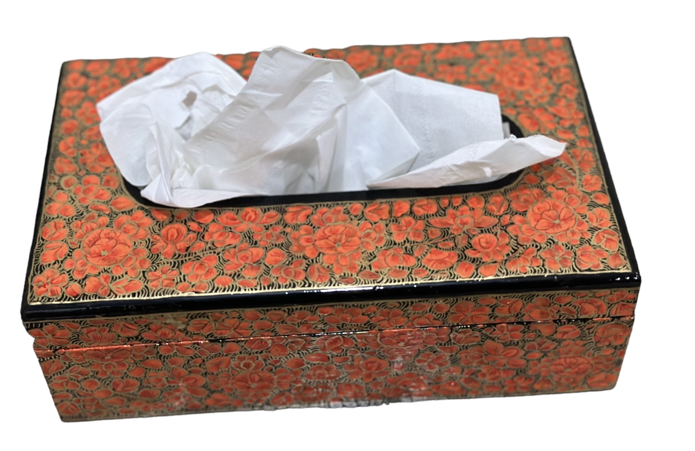 Paper mache tissue box, hand painted tissue holder, colorful tissue box 