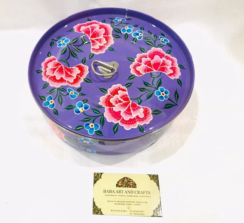 Indian Masala Box, Hand painted spice tin ,Spice box, Kashmiri Enamelware, Hand Painted masala box, Indian masala dabba, steel canisters