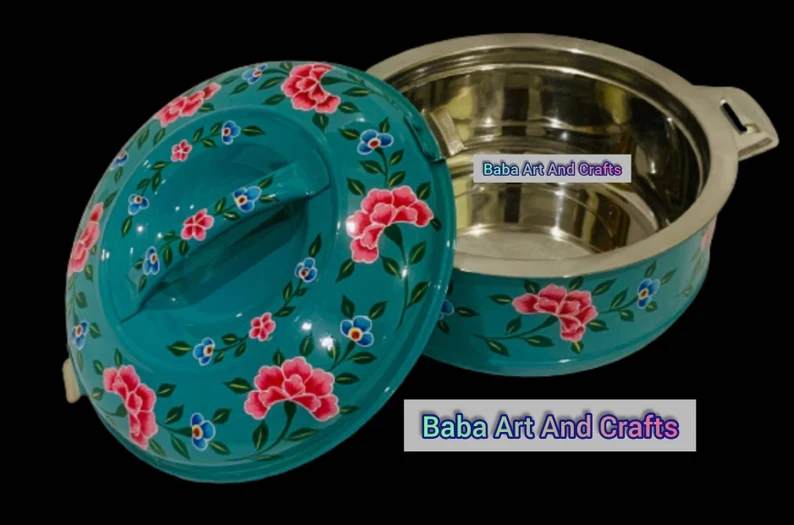 Stainless steel casserole,Hand Painted Double Wall Insulated Hot and cold Pot,Stainless Steel Casserole with Lid, Serving Casserol, Hot Case