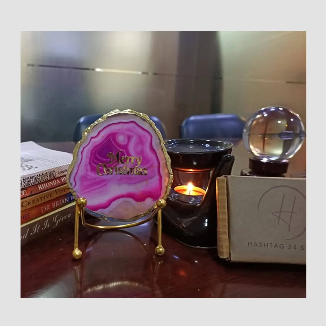 Home Decor: Unique Handmade Agate Coasters on Golden Stands