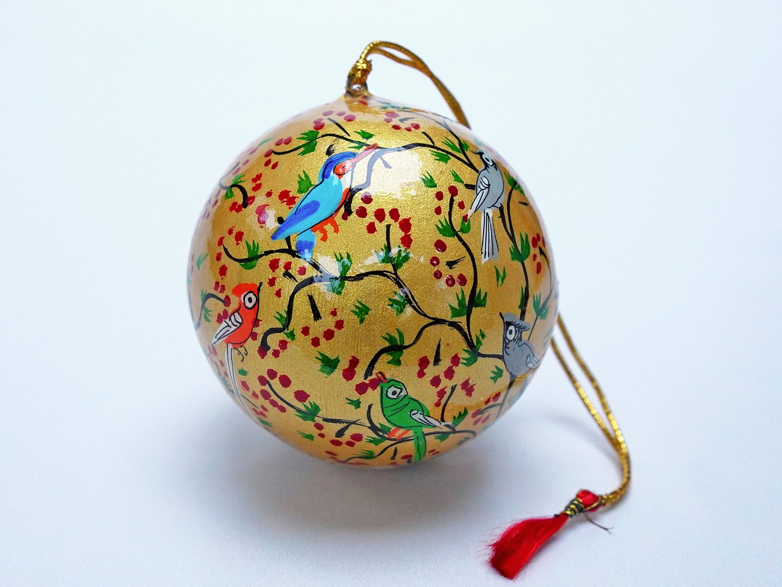 Hand painted christmas ornaments, Paper mache baubles, papier mache Christmas Ornaments, Hanging Christmas bauble, hanging Christmas bauble, Set of 6