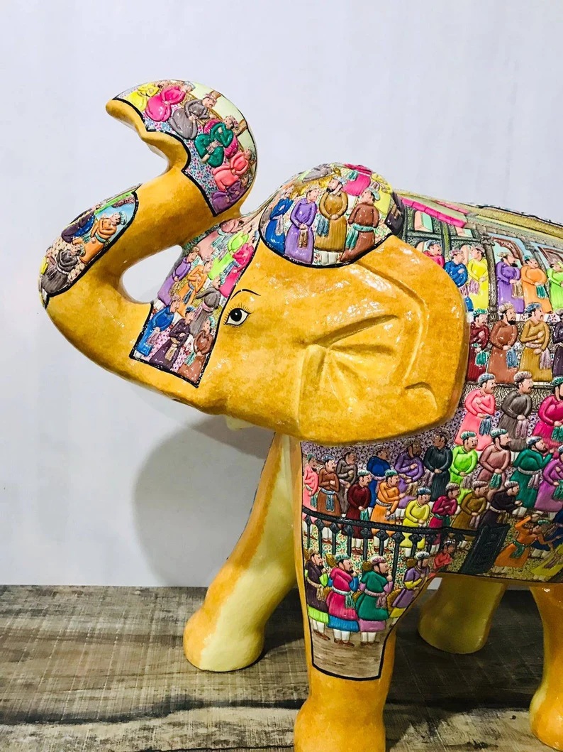 Handmade Elephant Statue, Handpainted elephant sculpture, Indian rlephant statue.Paper Mache elephant handpainted in mughal darbar design