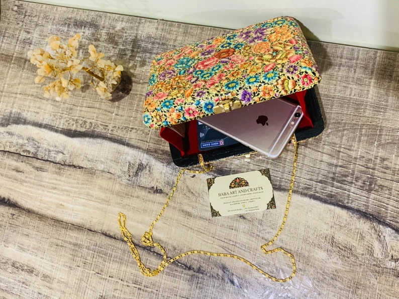 Paper Mache Wallet, Clutches with handpainted paper mache art, Papier mache clutches from Kashmir