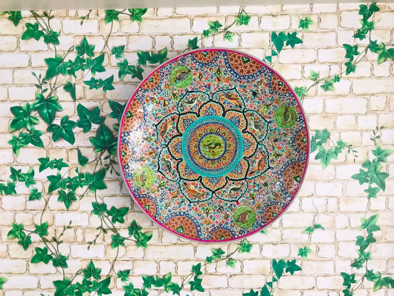 Paper Mache Wall Plate, Hand painted wall plate, Indian wall art, Wall Plate Decor, hand painted mandala wall hanging, handmade wall plate