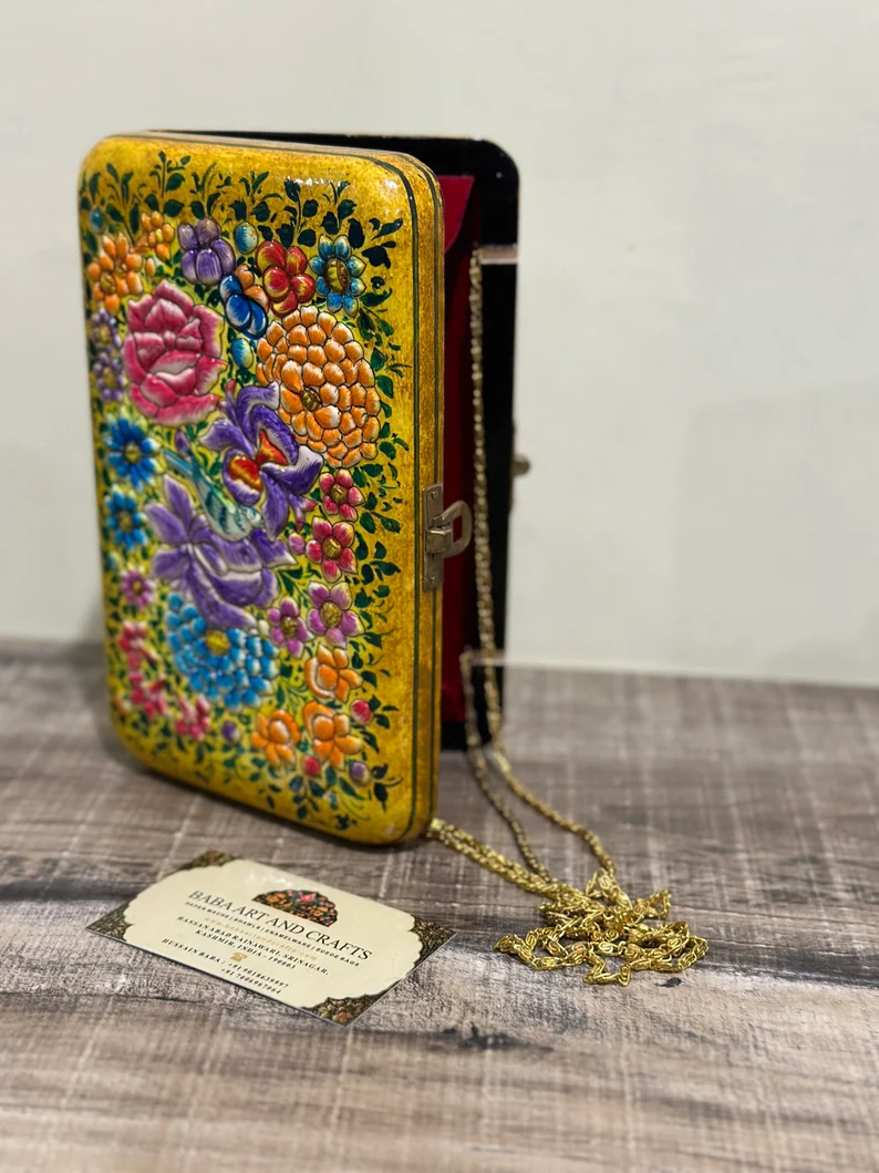 Paper Mache Wallet, Clutches with hand painted paper mache art, Papier mache clutches from Kashmir